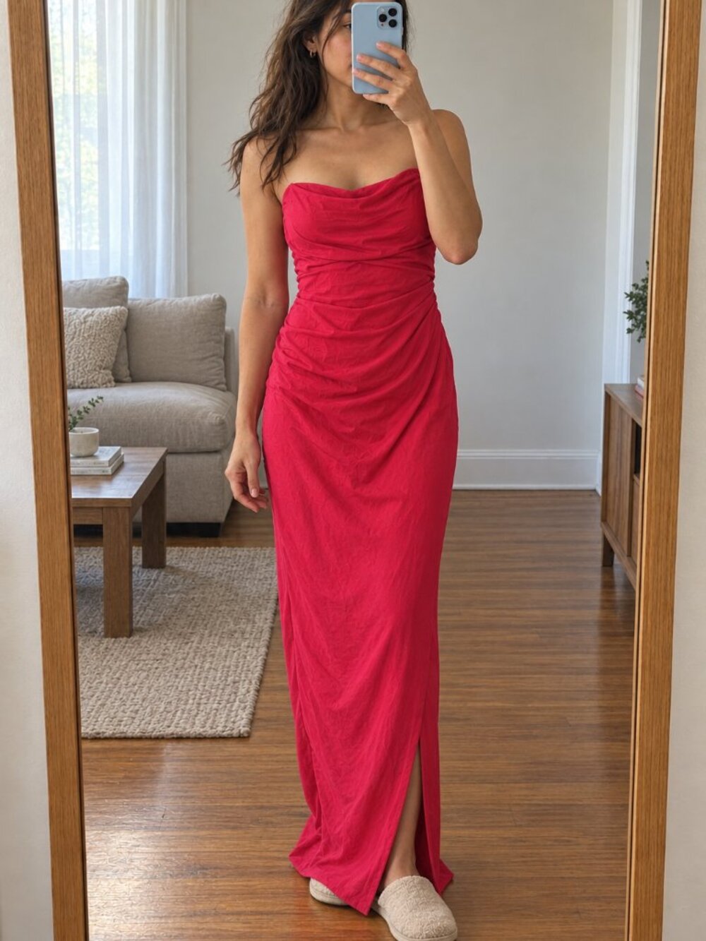 NBD Lucilda Hot Pink Strapless Ruched Slit Gown XS